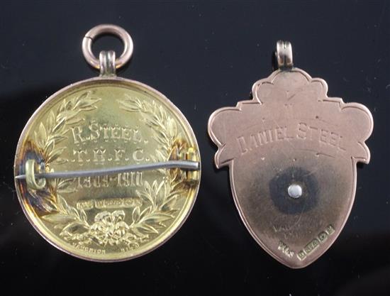 Two 9ct gold football related medals